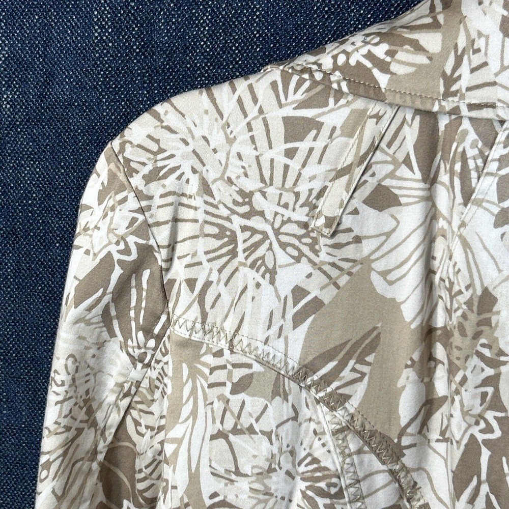 Chicos Cotton Blend Jacket Womens Large Tan And White Leaf Print Resort Wear - Picture 9 of 9